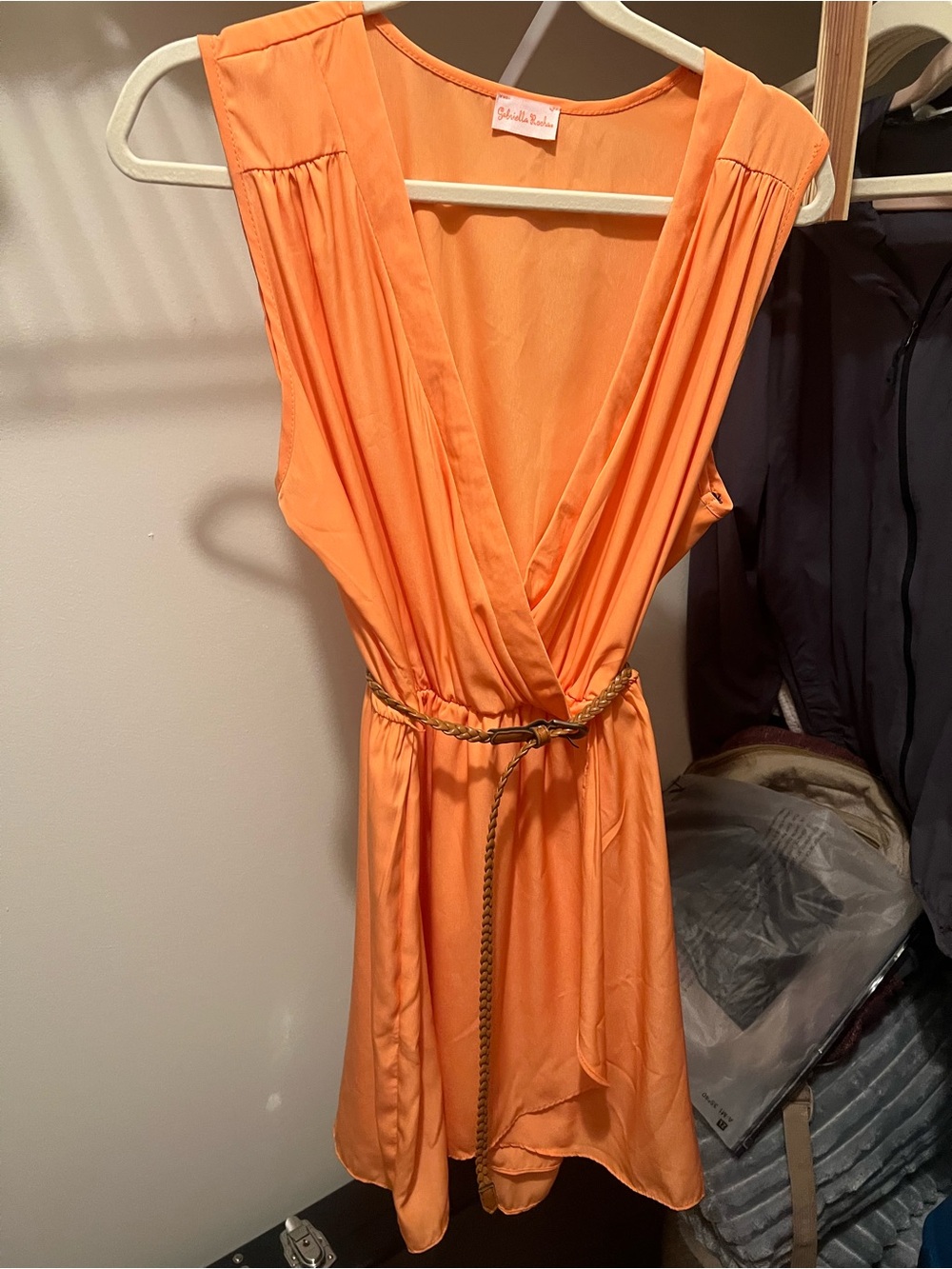 Gabriella Rocha Orange Sleeveless Faux-Wrap Dress with Braided Waist